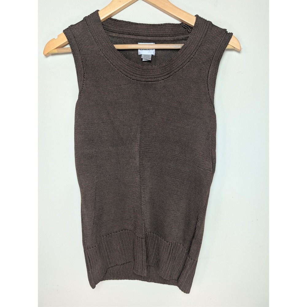 Chico's Brown‎ Knit Sleeveless Sweater Tank Top Rayon Size 1 M Travel minimalist